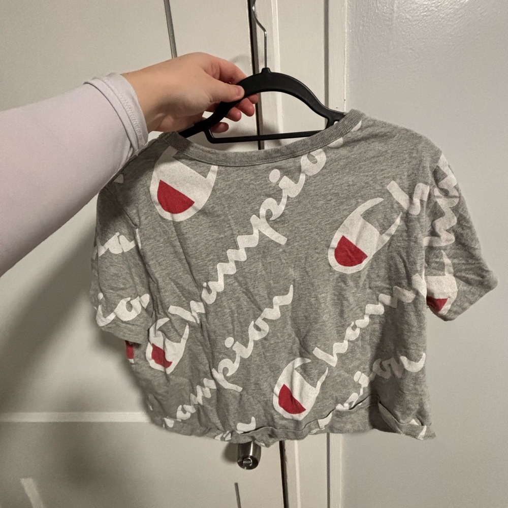 Champion Gray and Red Logo crop T-Shirt